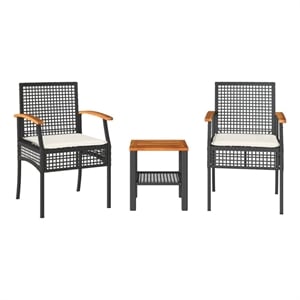 vidaXL 3 Piece Steel Bistro Set in Black/White/Brown/Cream
