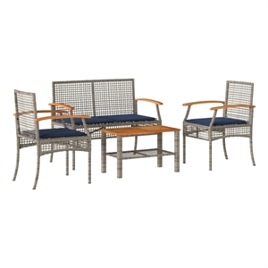 vidaXL 4 Piece Solid Acacia Wood Standard Lounge Set in Gray
