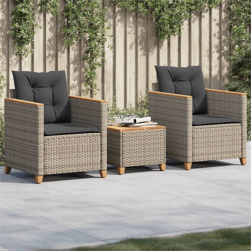 vidaXL 3 Piece Solid Acacia Wood Bistro Set in Gray