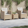 vidaXL 3 Piece Solid Acacia Wood Small Bistro Set in White/Cream/Beige