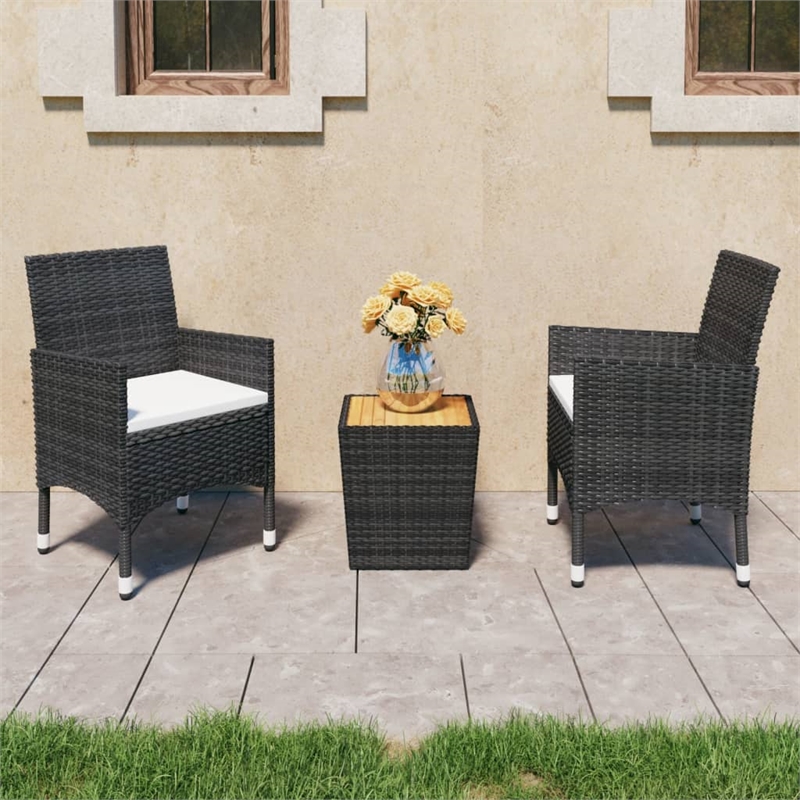 vidaXL 3 Piece Solid Acacia Wood Small Bistro Set in Black/White/Cream