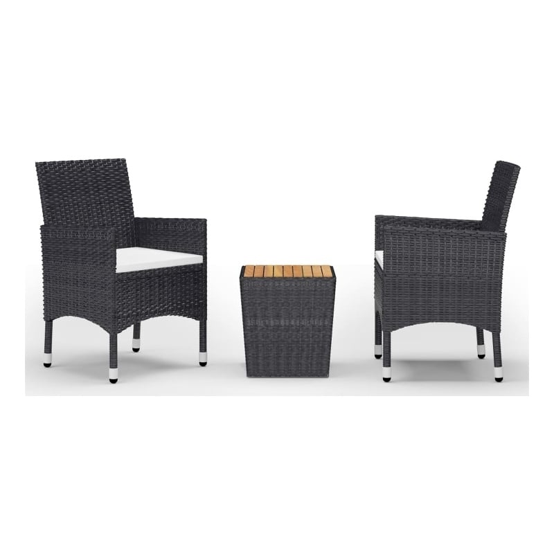 vidaXL 3 Piece Solid Acacia Wood Small Bistro Set in Black/White/Cream