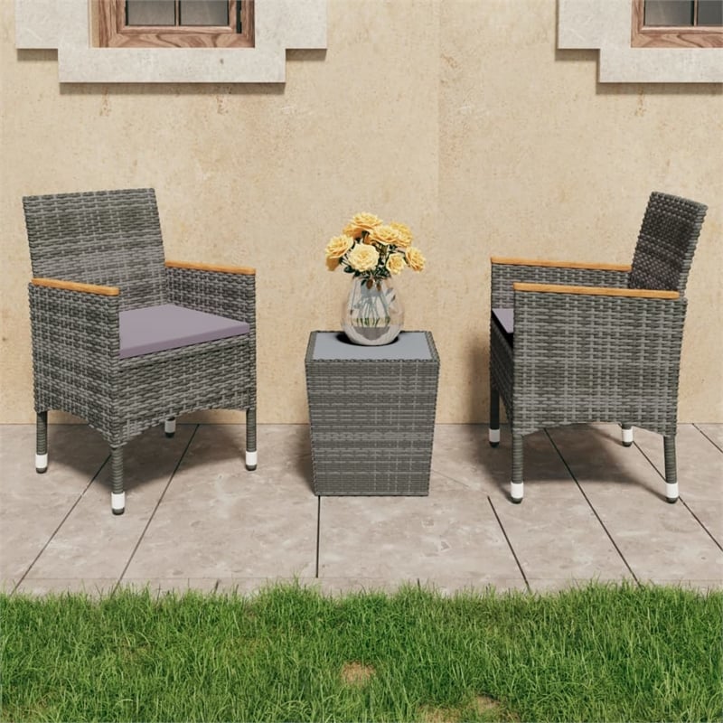 vidaXL 3 Piece Steel Small Bistro Set in Gray