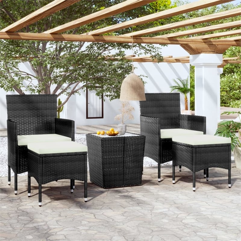 vidaXL 5 Piece Poly Rattan Small Bistro Set in Black/White/Cream