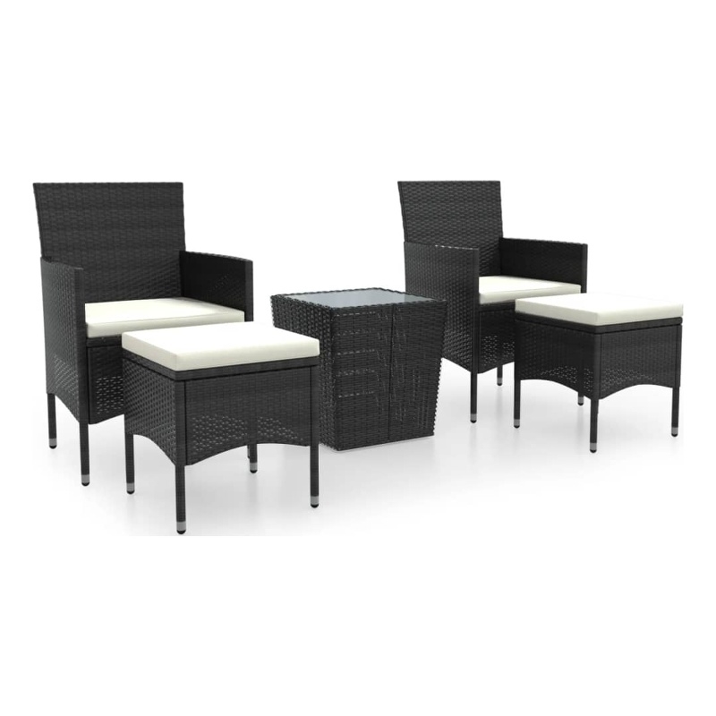 vidaXL 5 Piece Poly Rattan Small Bistro Set in Black/White/Cream