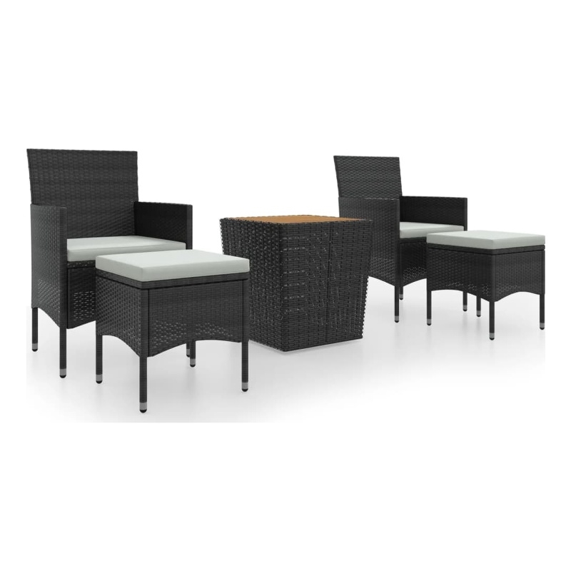 vidaXL 5 Piece Solid Acacia Wood Small Bistro Set in Black/White/Cream