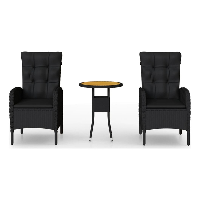 vidaXL Solid Acacia Wood Medium Bistro Set in Black