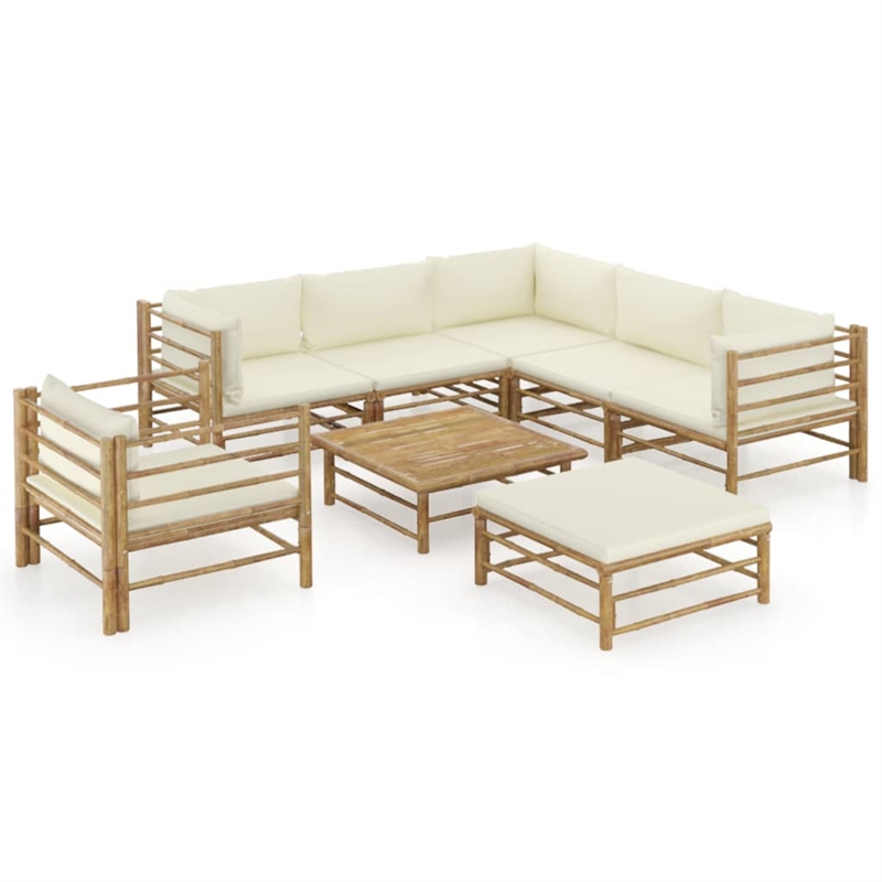 vidaXL 8 Piece Bamboo Garden Lounge Set in White/Cream