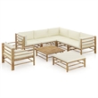 vidaXL 8 Piece Bamboo Garden Lounge Set in White/Cream