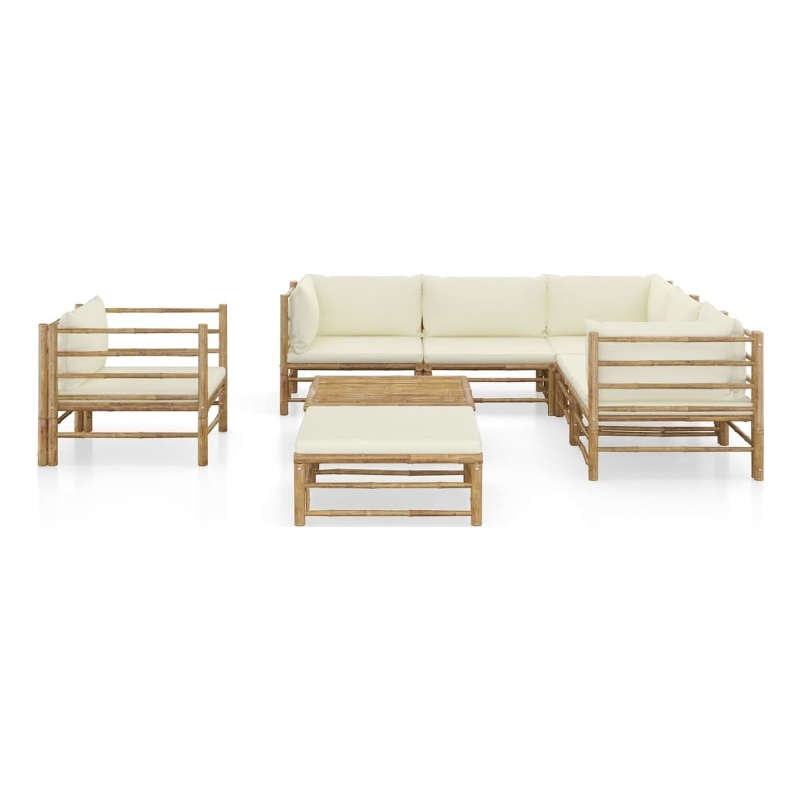 vidaXL 8 Piece Bamboo Garden Lounge Set in White/Cream