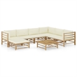 vidaXL 8 Piece Bamboo Garden Lounge Set in White/Cream