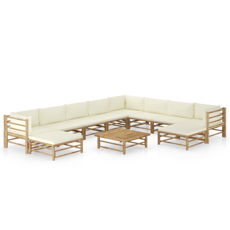 vidaXL 11 Piece Bamboo Garden Lounge Set in White/Cream