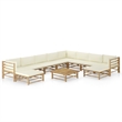 vidaXL 11 Piece Bamboo Garden Lounge Set in White/Cream