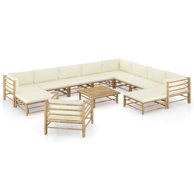vidaXL 12 Piece Bamboo Large Garden Lounge Set in White/Cream