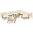 vidaXL 12 Piece Bamboo Large Garden Lounge Set in White/Cream