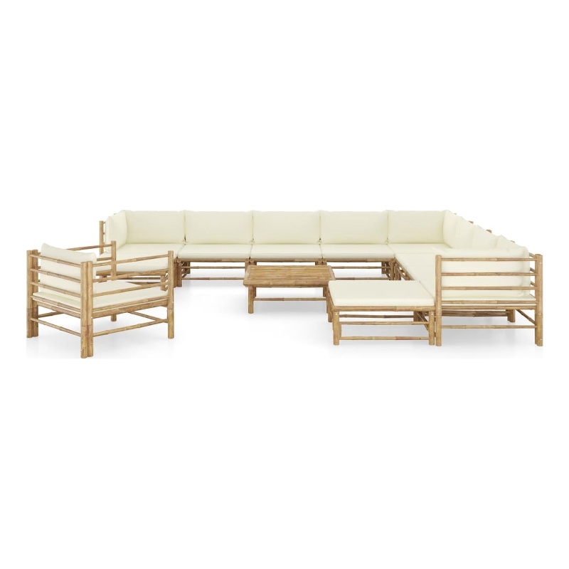 vidaXL 12 Piece Bamboo Large Garden Lounge Set in White/Cream