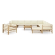 vidaXL 12 Piece Bamboo Large Garden Lounge Set in White/Cream