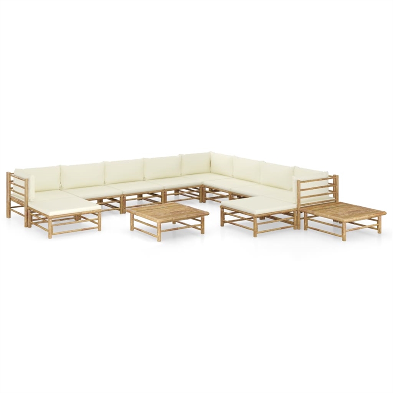 vidaXL 12 Piece Bamboo Garden Lounge Set in White/Cream