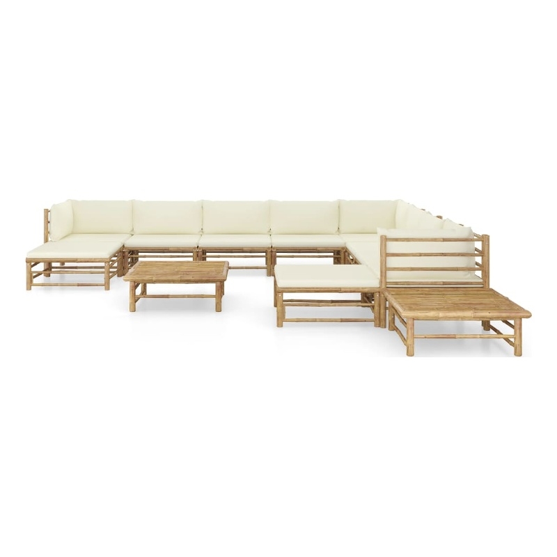 vidaXL 12 Piece Bamboo Garden Lounge Set in White/Cream