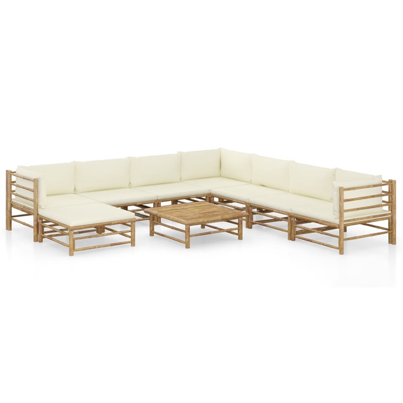 vidaXL 9 Piece Bamboo Garden Lounge Set in White/Cream