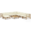 vidaXL 9 Piece Bamboo Garden Lounge Set in White/Cream