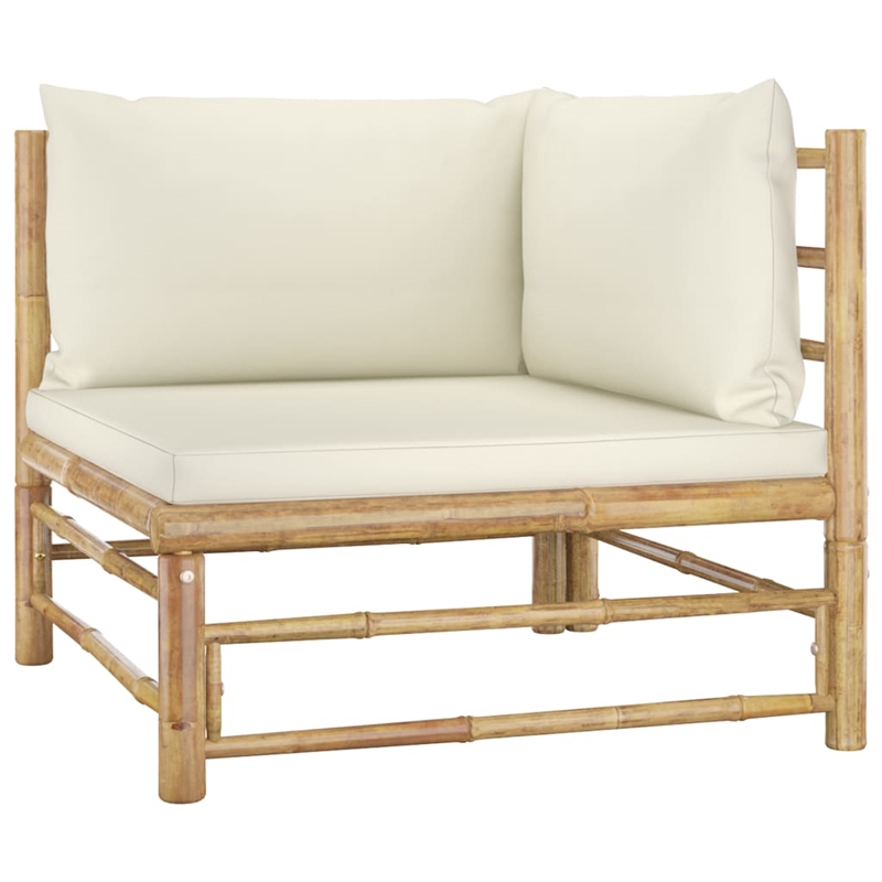 vidaXL 9 Piece Bamboo Garden Lounge Set in White/Cream