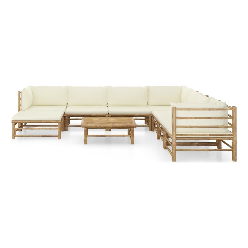 vidaXL 9 Piece Bamboo Garden Lounge Set in White/Cream
