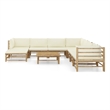 vidaXL 9 Piece Bamboo Garden Lounge Set in White/Cream