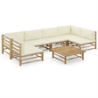 vidaXL 7 Piece Bamboo Garden Lounge Set in White/Cream