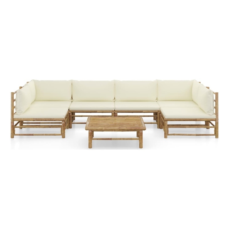vidaXL 7 Piece Bamboo Garden Lounge Set in White/Cream