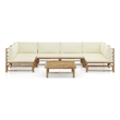 vidaXL 7 Piece Bamboo Garden Lounge Set in White/Cream