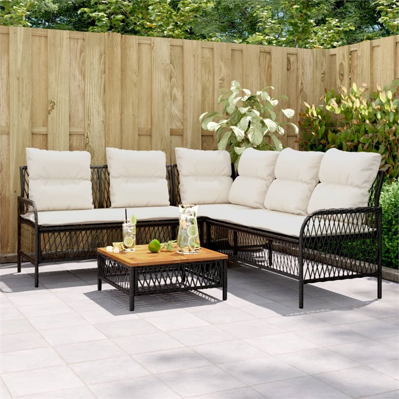 vidaXL Solid Acacia Wood Sofa Set in Black/White/Cream