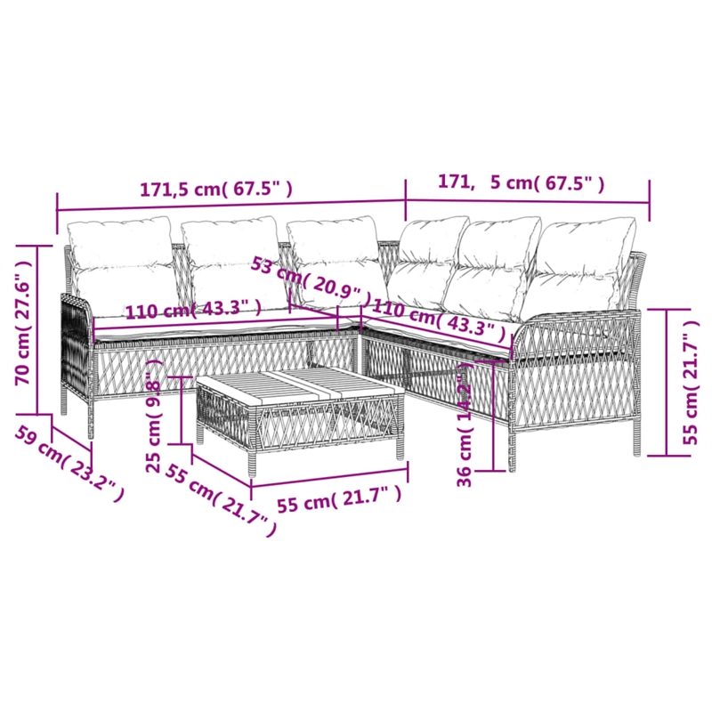 vidaXL Solid Acacia Wood Sofa Set in Black/White/Cream