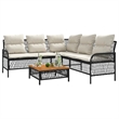 vidaXL Solid Acacia Wood Sofa Set in Black/White/Cream