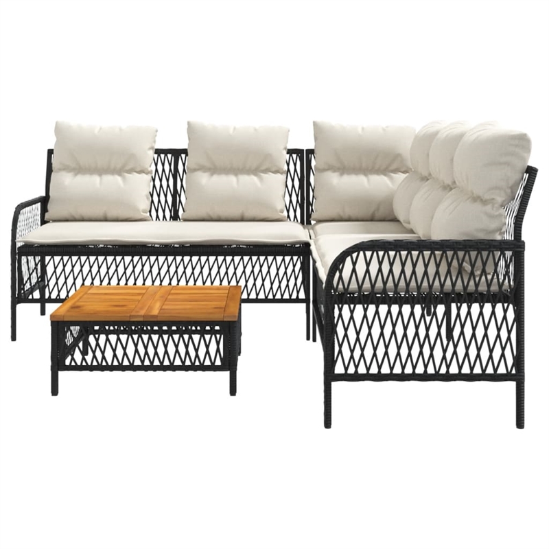 vidaXL Solid Acacia Wood Sofa Set in Black/White/Cream