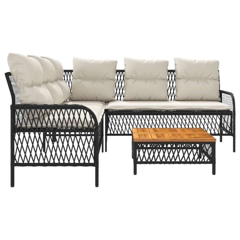 vidaXL Solid Acacia Wood Sofa Set in Black/White/Cream