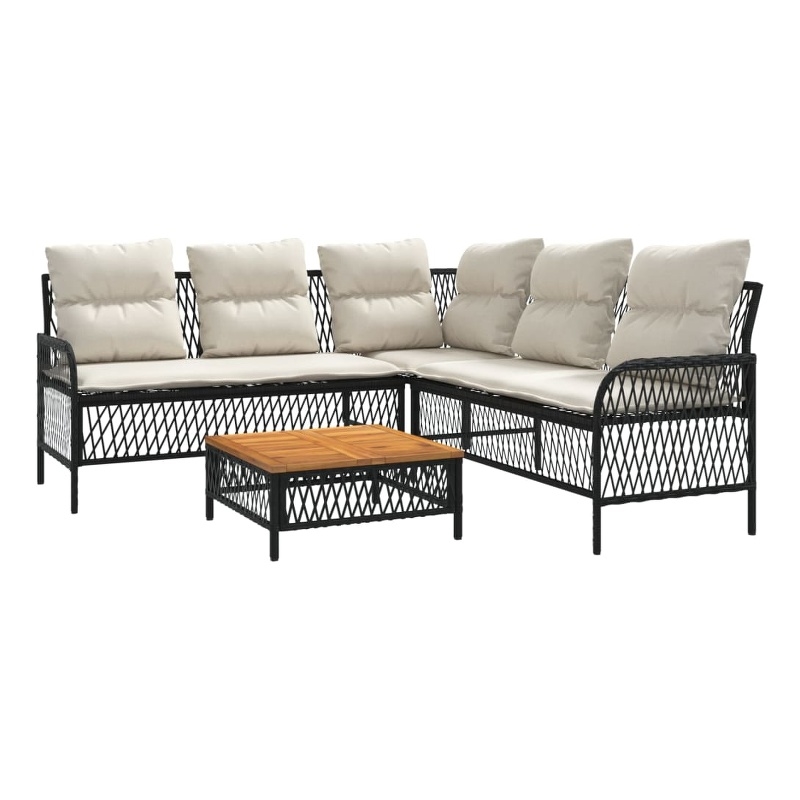 vidaXL Solid Acacia Wood Sofa Set in Black/White/Cream
