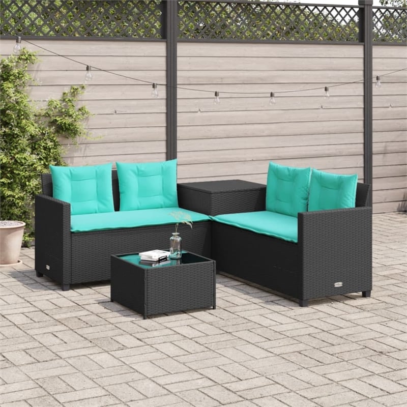 vidaXL Poly Rattan Sofa in Black