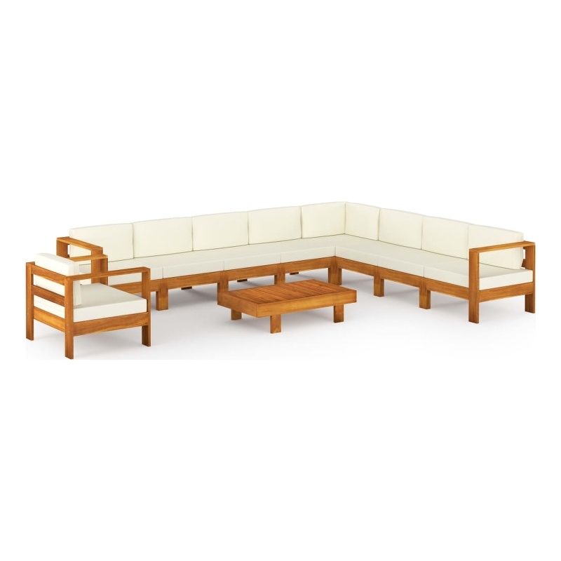 vidaXL 10 Piece Solid Acacia Wood Lounge Set in White/Brown/Cream