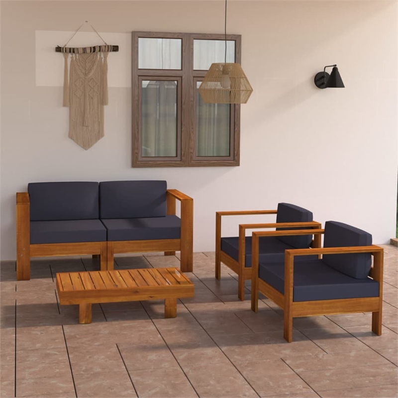 vidaXL 4 Piece Solid Acacia Wood Garden Lounge Set in Gray/Natural