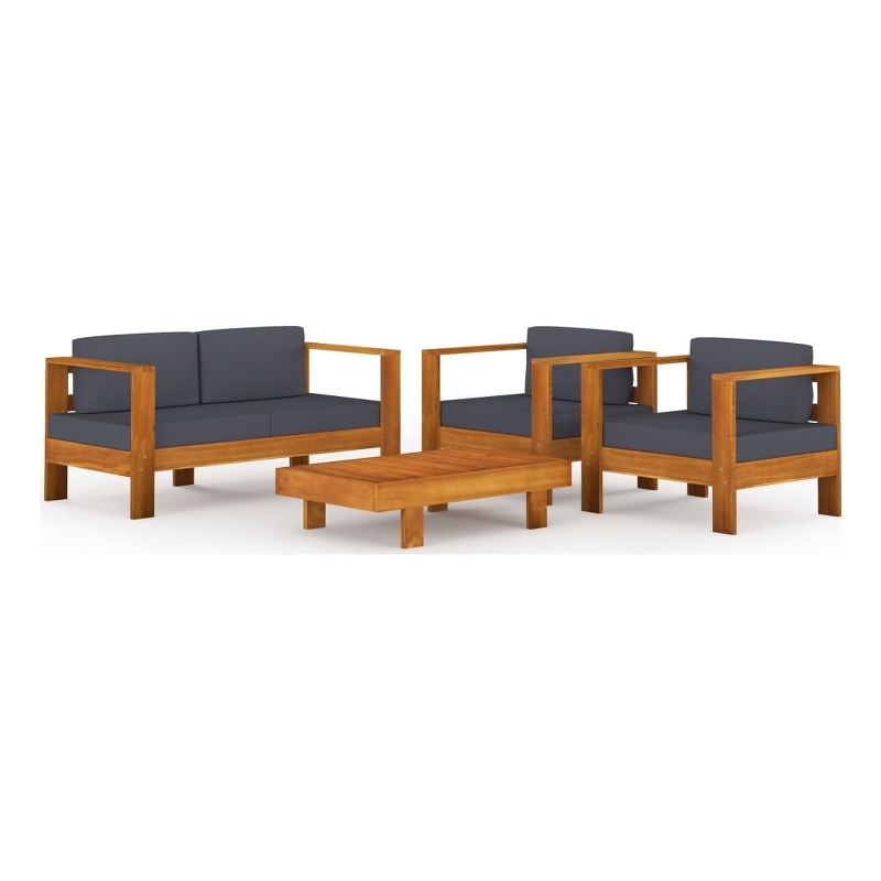 vidaXL 4 Piece Solid Acacia Wood Garden Lounge Set in Gray/Natural