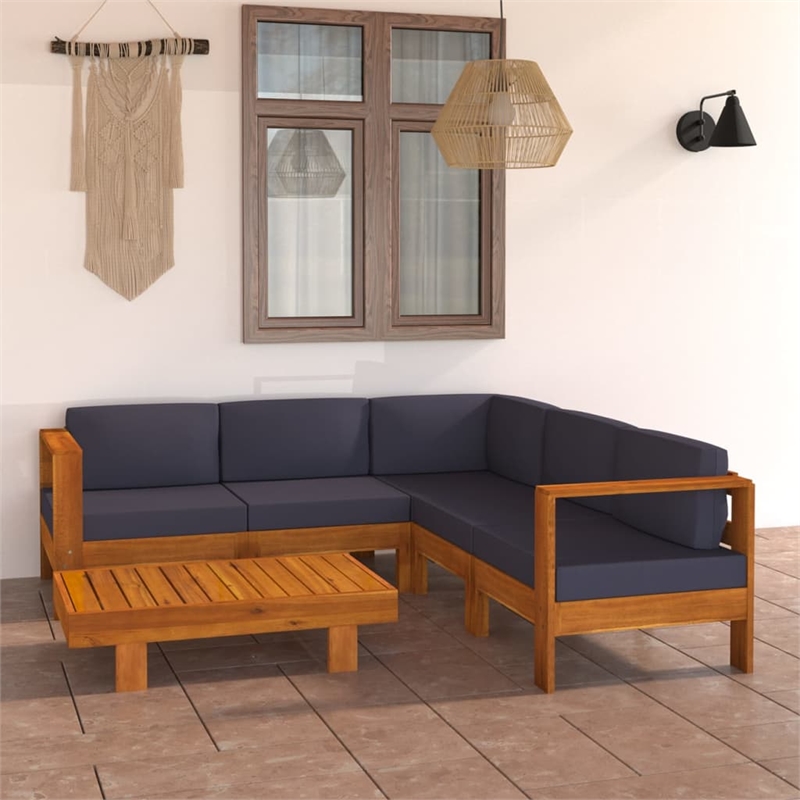 vidaXL 6 Piece Solid Acacia Wood Large Lounge Set in Gray