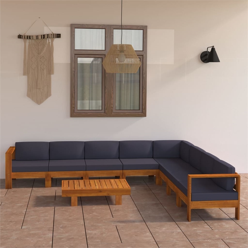 vidaXL 9 Piece Solid Acacia Wood Lounge Set in Gray