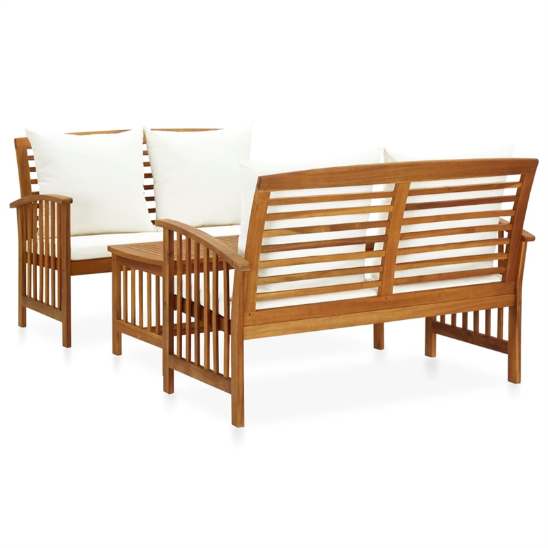 vidaXL 3 Piece Solid Acacia Wood Medium Garden Lounge Set in White/Cream