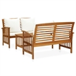 vidaXL 3 Piece Solid Acacia Wood Medium Garden Lounge Set in White/Cream