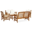 vidaXL 5 Piece Solid Acacia Wood Large Garden Lounge Set in White/Cream