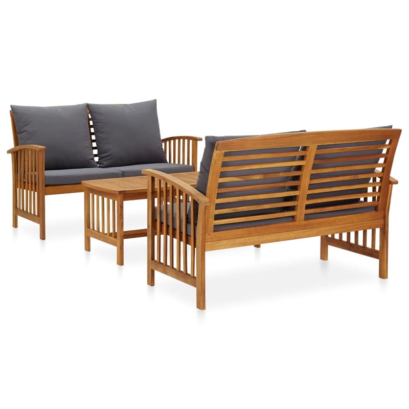vidaXL 3 Piece Solid Acacia Wood Medium Garden Lounge Set in Gray