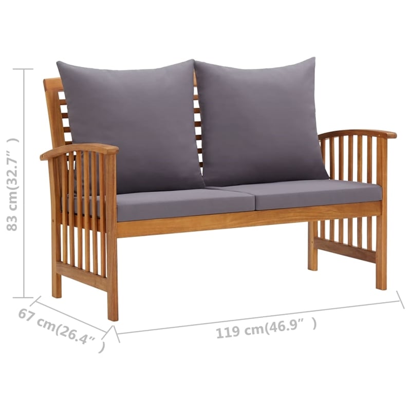 vidaXL 3 Piece Solid Acacia Wood Medium Garden Lounge Set in Gray