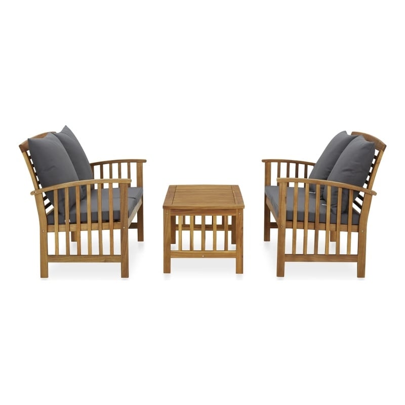 vidaXL 3 Piece Solid Acacia Wood Medium Garden Lounge Set in Gray