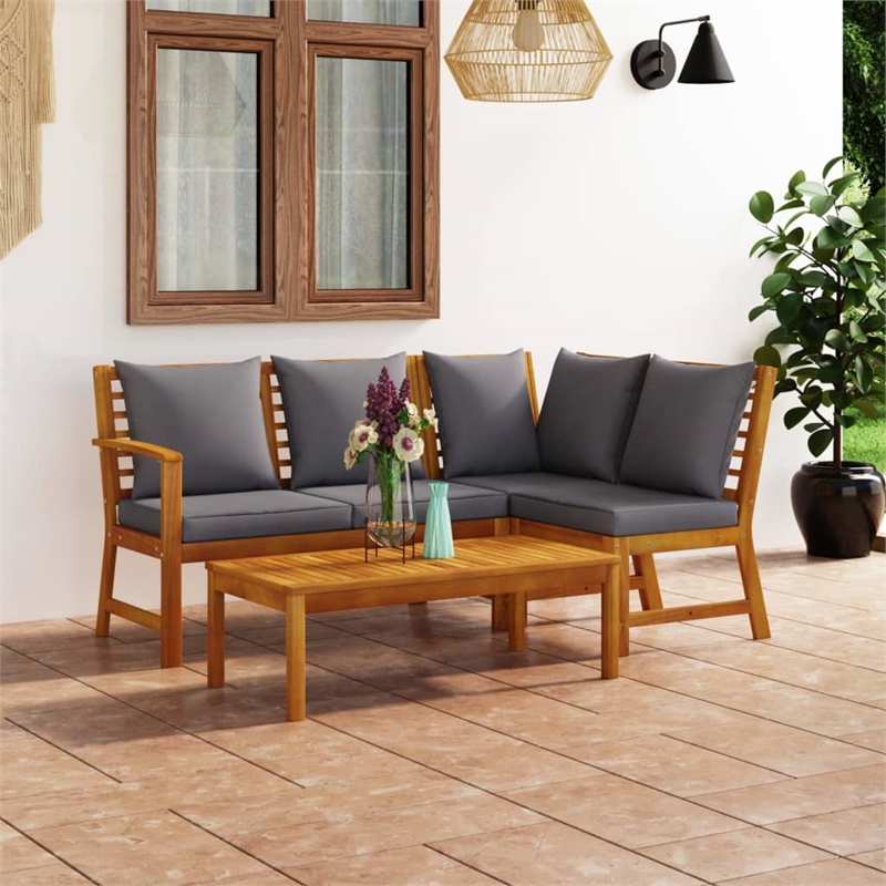 vidaXL 4 Piece Solid Acacia Wood Garden Lounge Set in Gray